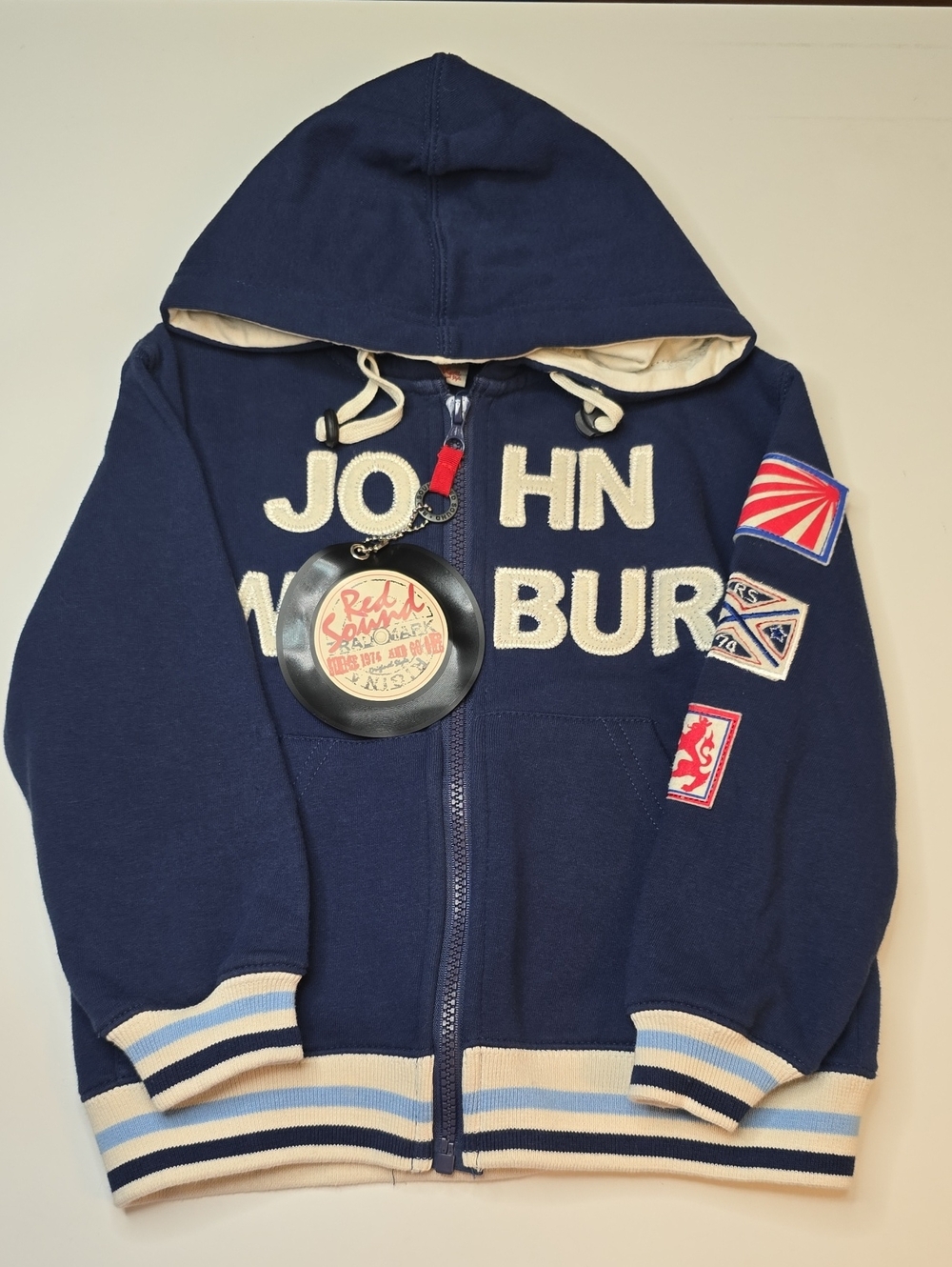 Navy Blue Hooded Zip Jacket with Appliqué Lettering